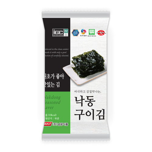 Nakdong Roasted Laver 2g, 8x1/6 sheets (for lunchbox, snacks, travel, and camping)